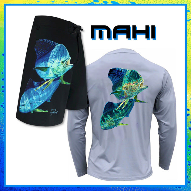 Patriotic Mahi Mahi - Long Sleeve Polyester Fishing Shirt - Dirty Sports  Wear