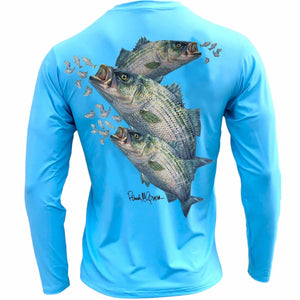 VTG Wear To Fish Men's S Fishing Shirt Light Blue Swordfish Print Vented  Back
