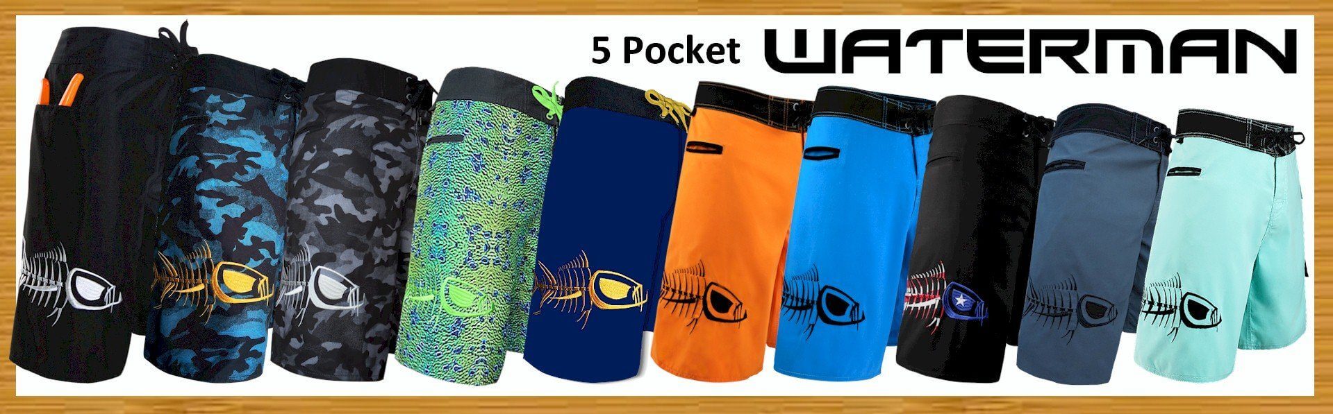 Five Pockets Ocean Fishing Board Shorts - Black and White9